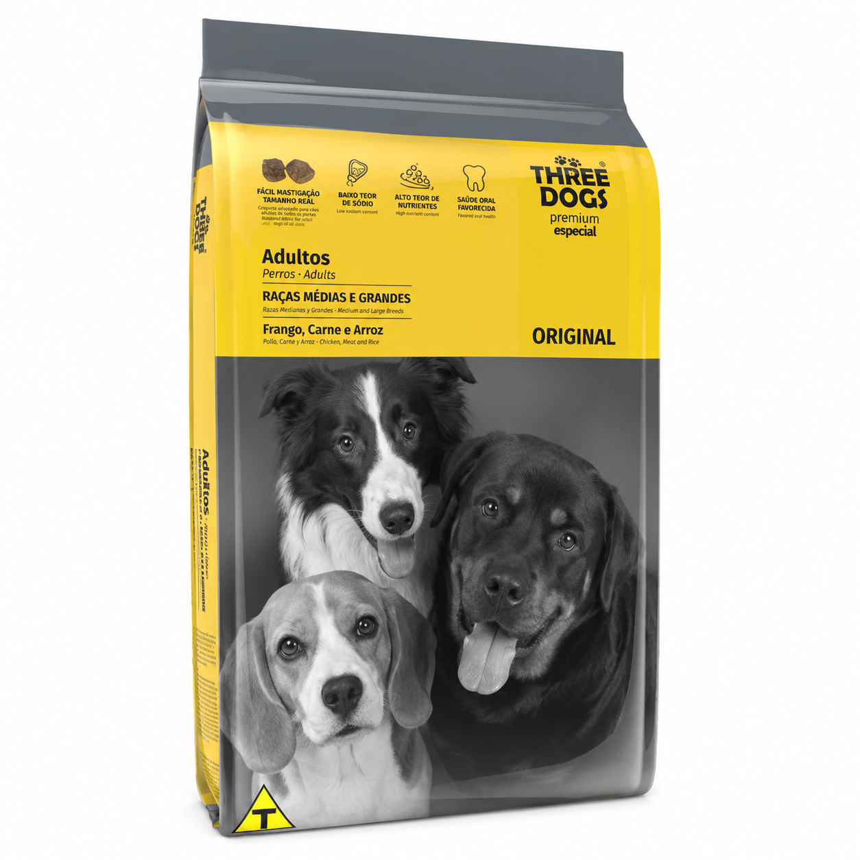 Ração Three Dogs Original Adulto Raças Médias e Grandes Frango, Carne e Arroz 20kg
