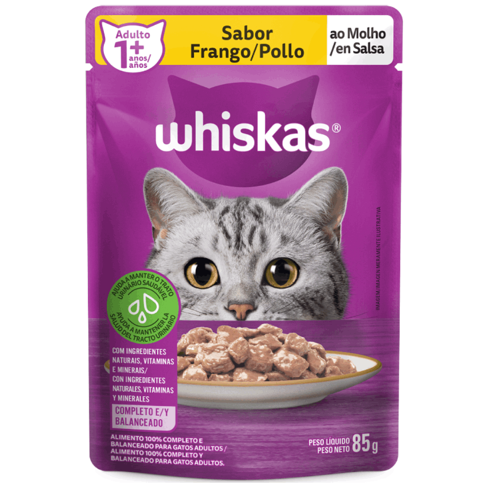Ração Úmida Whiskas Sachê Frango ao Molho Gatos Adultos 85g