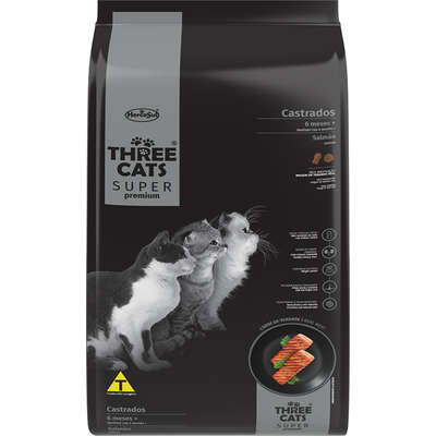 Ração Three Cats Gatos Castrados Super Premium Salmão 15kg