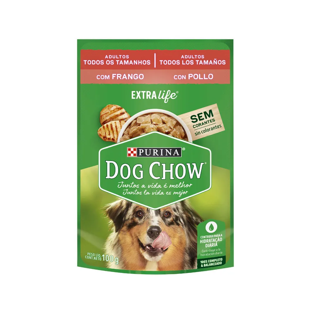 Ração Úmida Dog Chow Cães Adultos Frango Sachê 100g