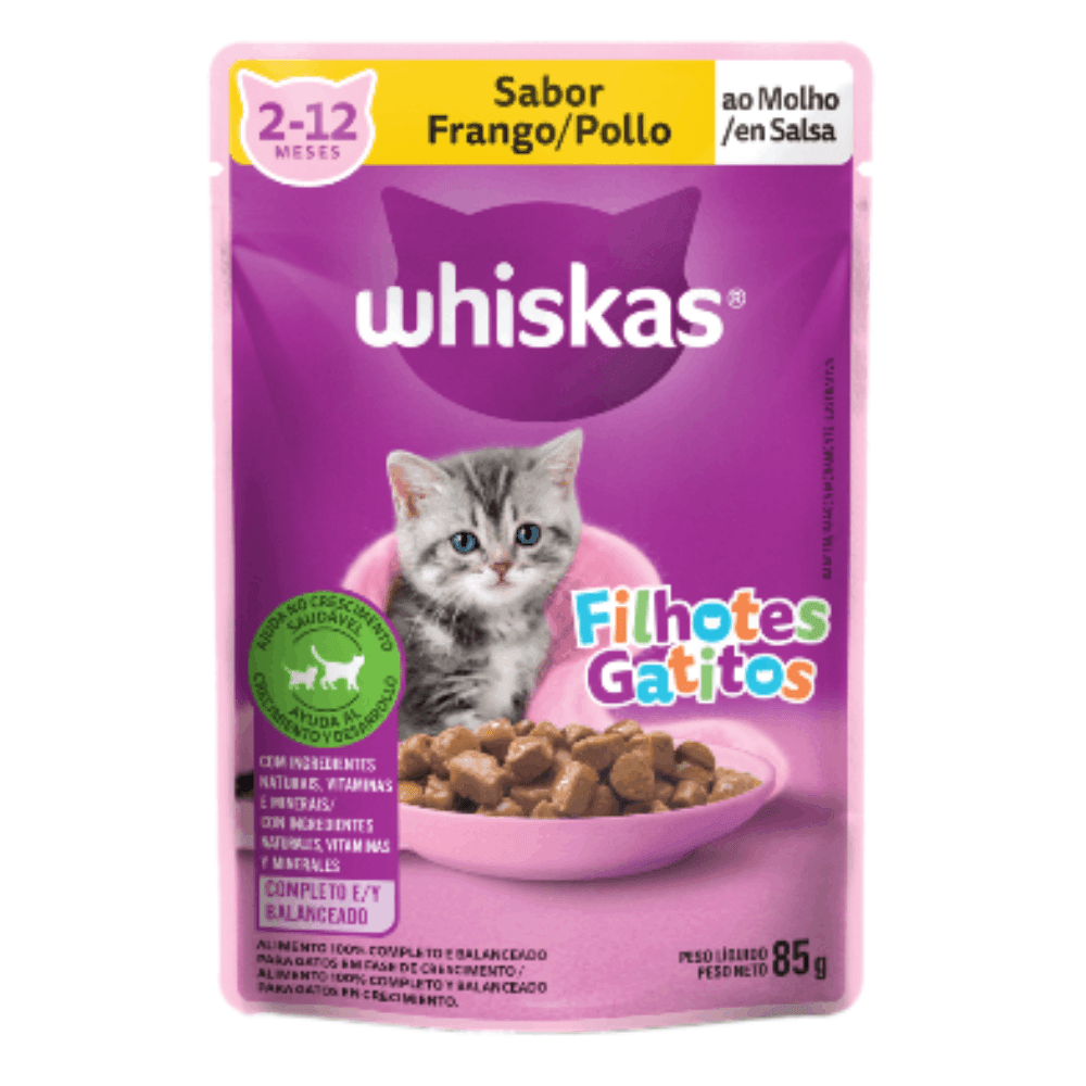 Ração Úmida Whiskas Sachê Frango ao Molho Gatos Filhotes 85g